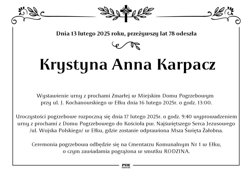 Krystyna Anna Karpacz - nekrolog